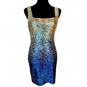 Silver and Blue Sequin Mini Dress